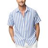 Alivebody Camicia Uomo a Righe Lino Maniche Corta Estiva Casual Regular Fit