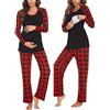Ekouaer Pigiama da Donna per Allattamento e maternità a Maniche Lunghe Pigiama in Due Pezzi Accogliente con Funzione Allattamento Invernale per Letto Dopo Il Parto Plaid Rosso L