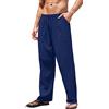 Yutdeng Pantaloni Uomo Lino e Cotone Pantaloni Estivi Pantaloni Casual Pantaloni Lunghi Dritti con Coulisse e Tasche in Tinta Unita Pantaloni Moda per Sport Spiaggia Turismo,Navy Blu,L