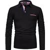 APAELEA Polo da Uomo a Manica Lunga Cotone Reticolo Cuciture Casuale Basic Golf Camicie Tops,Nero,3XL
