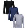 TupTam Canottiera Bambino - Set 3 Canottiere Maniche Lunghe, 100% Cotone, Morbide e Traspiranti, Nero Grigio Blu, 146