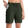 MOCOLY Pantaloncini Cargo Trekking Donna Pantaloni Corti Montagna Leggeri ad Asciugatura Rapida Shorts Estivi con Tasche con Cerniera per Viaggi Campeggio Sport Pallavolo Tennis Verde Militare XL