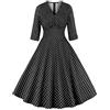 AXOE Donna Vestito Anni '50 '60 con Scollo a V Eleganti Abiti Cotone per Ufficio, Cocktail, Appuntamento, Tempo Libero Nero con Pois Bianco, Taglia 46, L