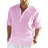 PADOLA Camicia in Lino Uomo Camicie Slim Fit Elegante Bianco Camicia Estiva Estate Maniche Lunghe Casual(S,Rosa)