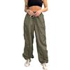 Loalirando Pantaloni cargo larghi casual da donna tinta unita elastico in vita con lacci tasche laterali allentati gamba larga Jogger pantaloni lunghi Harajuku Punk Hipster, Verde, M