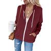 Uusollecy, felpa da donna, con cappuccio, in tinta unita, con cerniera intera, in stile casual, A-kaki, S
