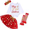 UUAISSO Neonata Vestiti di Natale My 1st Christmas Pagliaccetto a Maniche Lunghe e Gonna Simpatici set di Abiti Natalizi Invernali rosso2 0-3 mesi