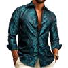 Barry.Wang Camicie da uomo Paisley Tessuto Fiore di Seta Camicie Francese Polsino Moda Tempo Libero Rughe, Colore: nero e rosso., S
