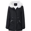 YYNUDA Cappotto invernale da donna parka caldo giacca invernale lunga con cappuccio in pelliccia cotone, Nero , M