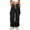 Unotobe Y2K Pantaloni Cargo Uomo Neri Larghi Boyfriend Baggy Jeans Donna Vita Alta Tasche Multiple