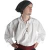 HEMAD Camicia Collare Rinascimentale Uomo - Pizzo Anteriore e Manica - Puro Cotone - L Bianco