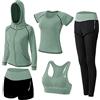 ZETIY Tute da Ginnastica Donna Set, 5 Pezzi Abbigliamento Sportivo Donna per Pilates Yoga Jogging Gym Workout Ginnastica Include Manica Lunga e Corta, Pantaloni, Reggiseno - Verde - S