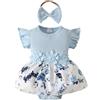 UUAISSO Vestiti Della Neonata Magliette a Manica Corta + Pantaloncini Con Bretelle Imposta Abbigliamento Estivo Con Fascia Azzurro chiaro fiore 3-6 mesi