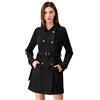 Allegra K, Trench da donna a doppiopetto, in ecopelle scamosciata, con risvolto dentellato e cintura, Nero , 12