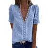 Bipily Blusa Magliette Donna Camicia a Manica Corta Sbuffo Eleganti Scollo a V Pizzo Bluse T Shirt Tops(Rosa,XL)