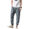 Vanvene - Pantaloni casual da uomo in lino e cotone, leggeri e larghi, da spiaggia, yoga, gamba ampia Blu L