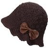 ZLYC Cappello invernale da donna lavorato a mano all'uncinetto in cotone lavorato a mano cloche a bombetta, Fiocco Marrone, Taglia unica