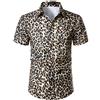 LucMatton Camicia da uomo hipster a maniche corte con stampa leopardata per club rock party, cachi, S