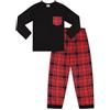 thepyjamafactory Pigiama a maniche lunghe per bambini, con maglietta in tinta unita e pantaloni a quadretti in tartan Rosso 13-14 Anni