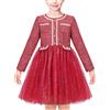 Sunny Fashion Vestito Bambina Rosso Perla Tasca Annata Elegante Natale Manica Lunga 8 Anni