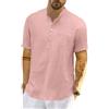 LVCBL Camicia a maniche corte da uomo in lino, a maniche corte, estiva, leggera, a fascia, M-3XL, Blu marino, XXXL