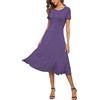 EXCHIC Donna Manica Corta Tinta Unita Girocollo Elastico A-Line Vestito Casuale Eleganti Girocollo Midi Abito(M, Rosso)