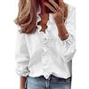 QKEPCY Camicetta da Donna Manica Lunga Pieghe Chiffon con Scollo a V Casual Tinta Unita (Bianco XL)