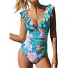 Cupshe, Costume da bagno intero contenitivo da donna, con volant e chiusura con lacci, Rosso tinta unita., XL