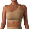 GXIN Donne Reggiseno Yoga Monospalla con Spalline di Ritaglio, Sport Atletico, Corsa, Allenamento Top (XL, Sinistra-Cachi)