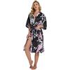Westkun Donna Accappatoi Vestaglia Kimono Elegante Peacock Lungo Raso Giapponese Robe Abito Più Silk Size Damigella d'Onore Pigiama Camicie da Notte S-3XL(Nero,S)
