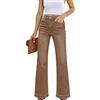 Roskiky - Pantaloni jeans da donna, a zampa d'elefante, larghi, a vita alta, stile baggy, elasticizzati, XS