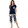 Famulily Pigiami Donna Cotone Pigiami Comodi, Set Pigiama Donna Stampa Floreale Maniche Corte Loungewear Top e Pantaloni a Gamba Larga Pantaloni Cropped Biancheria da Notte Morbida Sleepwear S-XXL