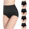 Misolin Vita Alta Slip da Donna Controllo della Pancia Mutande in Cotone Culotte Nero Pacco da 4 Tag 5XL (IT 52-54)