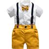 Angel ZYJ 0-4 Anni Neonato Maschio Estivo Elegante Cerimonia Festa Gentiluomo Abbigliamento 2 PCS Set Completini Bambino Bowknot Manica Corta Camicia + Cinghia Pantaloncini Estivi Vestiti (Bianca, 3-6 Mesi)