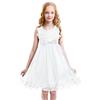FYMNSI Vestito da Ragazza Festa Elegante Fiori in Pizzo 3D Senza Maniche Corto Principessa Bambina Abiti Sera Sposa Cerimonia Damigella Comunione Compleanno Cocktail Estate Abito Bianco 9-10 Anni