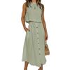 ORANDESIGNE Top Senza Maniche in Lino da Donna Elegante Casual Trapezio Maxi Gonna in Lino Estate Gonna da Spiaggia Abito di Lino Shirt e Gonna Set di 2 Pezzi A Rosso XS