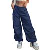 ORANDESIGNE Donna Larghi Pantaloni Cargo Vita Bassa Gamba Larga Hip Hop Jogger Oversize Hippie Coulisse Harajuku Y2K Streetwear Pantaloni della Tuta V Nero M