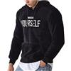 ORANDESIGNE Felpa con Cappuccio da Uomo Pullover in Pile Teddy con Tasche Invernale Ricamo di Lettere Felpa con Cappuccio in Peluche Maniche Lunghe Sportive Pullover Sweatshirt A Nero XS