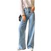 Minetom Donna Jeans Straight Vita Alta Pantaloni Gamba Larga Comode Larghi Vintage Casuale Sciolto Denim Pants Streetwear D Blu Small