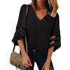 Coloody Fashion Tops Maglietta a Manica a 3/4 Donna Chic Casual Scollo a V Camicia Donna con Camicetta Bluse Camicie Elegante Estiva Pullover Taglie Forti-Nero-S
