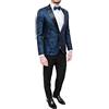 FB CLASS Abito Completo Uomo Blu Raso Damascato Floreale Smoking Elegante Cerimonia (50)