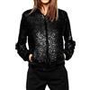 ORANDESIGNE Bomber Jacket Giacca Donna Giacca Sportiva Jackets Vintage Streetwear con Tasca Outwear Cerniera Paillettes Giacca College Sweat Jacket A Nero L