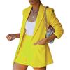 Onsoyours Donna Top Blazer Pantaloncini Set Tinta Unita Tempo Libero Lavoro Office Lady Cardigan Risvolto Blazer Set e Pantaloncini da Completo 2 Pezzi Giallo XS