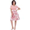 IMEKIS Donna Anni '50 Vintage Abito da Cocktail Stampa Floreale Abito da Festa Retro Rockabilly Swing Abito da Sera Manica Corta Scollo a V Abito da Sposa con Cintura Nero-Bianco XL