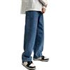 ORANDESIGNE Jeans Patchwork da Uomo Pantaloni Denim Casual Jeans Baggy a Vita Alta Pantaloni Gamba Larga Pantaloni Gamba Dritta Distressed Hip Hop Streetwear Casual E Blu XXL