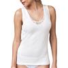 NOTTINGHAM N. 2 Canottiera Spalla Larga Donna Lana E Cotone con Inserto in Pizzo Macrame - in Lana E Cotone - Disponible nei Colori Bianco Oppure Nero (XL, Bianco)