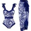 ORANDESIGNE Costumi Interi da Bagno Donna Scollo a V Costumi da Bagno con Coppe Imbottiti Push Up Costume Contenitivo Pancia Curvy Beachwear Monokini Bikini Set Stampati Swimwear G Blu L