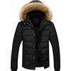 Minetom Uomo Cappotto Invernale Corto Piumino Caldo E Spesso con Cappuccio in Pelliccia Sintetica Giacca Outdoor Giubbotto B Nero L