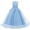 IMEKIS Ragazza Floreale Pizzo Vestito Senza Maniche Ricamo Damigella d'Onore Abito da Ballo Principessa Compleanno Cerimonia Tulle Gonna Elegante Lungo Formale Sera Festa Abiti Cielo Blu 8-9 Anni