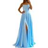 ORANDESIGNE Vestito da Cerimonia Donna Linea ad A Stile Impero Raso Neckholder Senza Maniche Abito da Damigella con Spacco A Azzurro XS